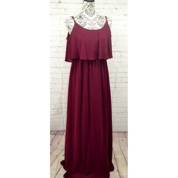 SHOW ME YOUR MUMU Women's Caitlin Ruffle Maxi Dress SIZE‎ MEDIUM Burgundy - Picture 3 of 7